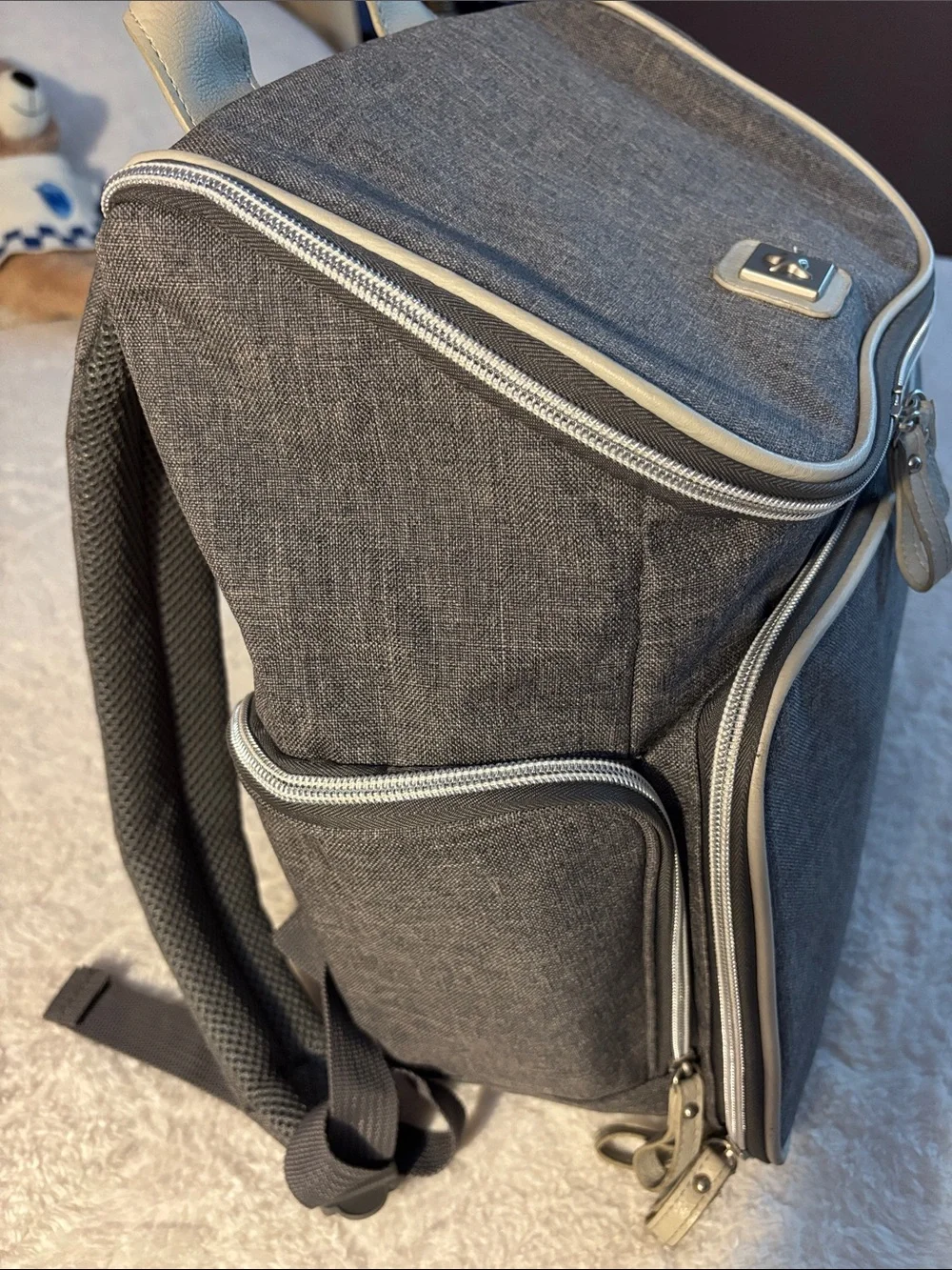 Gray Backpack with Cream Trim by Unknown Brand - Everyday Travel Pack